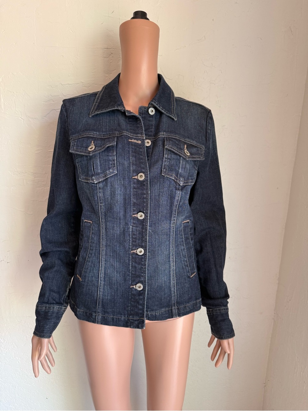 Tommy Hilfiger Classic Biker Dark Blue Denim Jacket Women's Size M Button-Fly